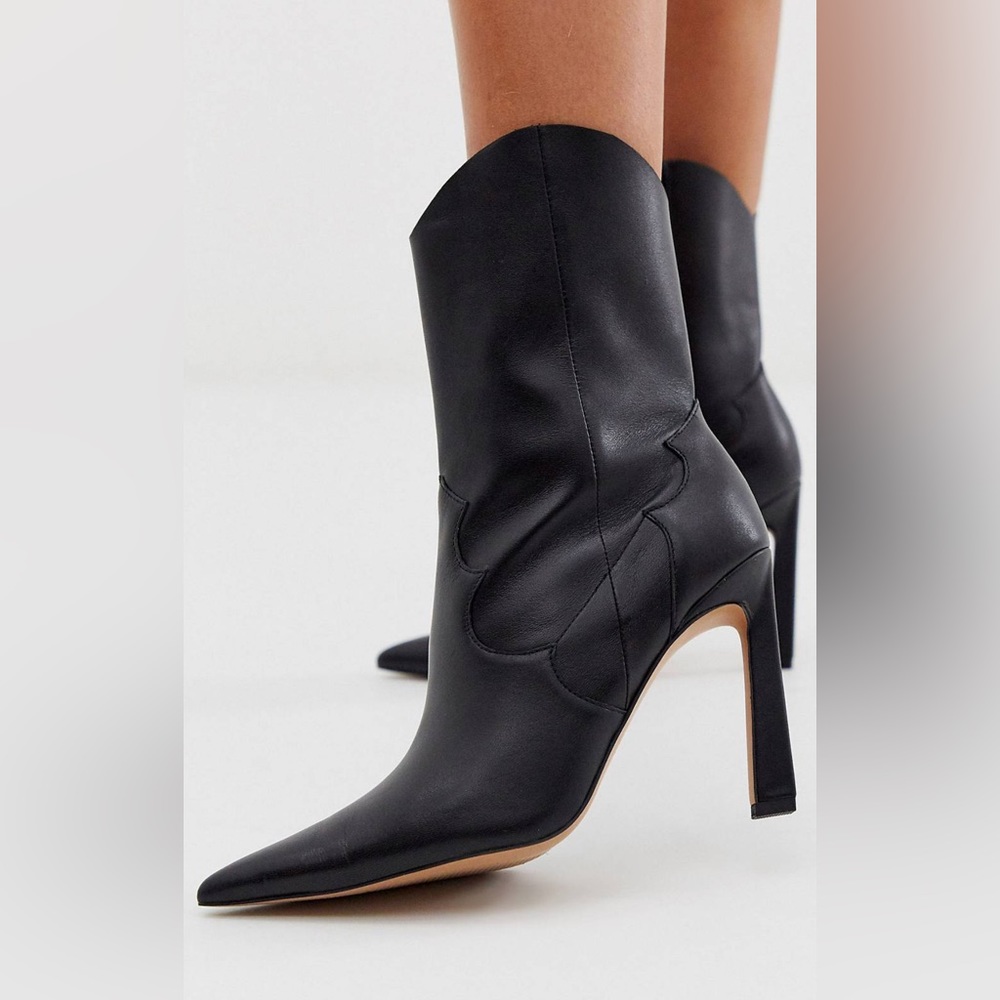 Ebony leather western high heel boots